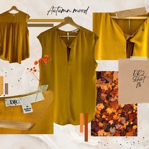 ✨ Mustard Yellow Keyhole Draped Chiffon & Jersey Shirt ✨